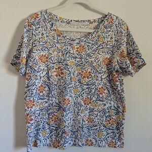 Peruvian Connection Floral Pattern Short Sleeve Women's Top - Blue and Yellow